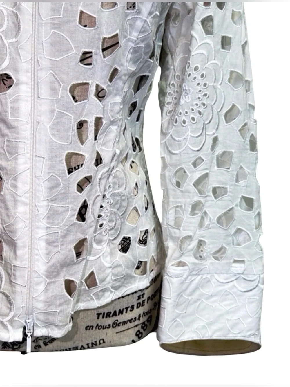 Samuel Dong Ivory Cutwork Floral Zip-Front Jacket | Women’s Small - Picture 9 of 13